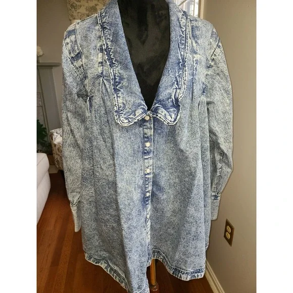 Free People Charlie Button Down Denim Shirt/Dress/Jacket Size Sm 100% Cotton - Picture 4 of 13